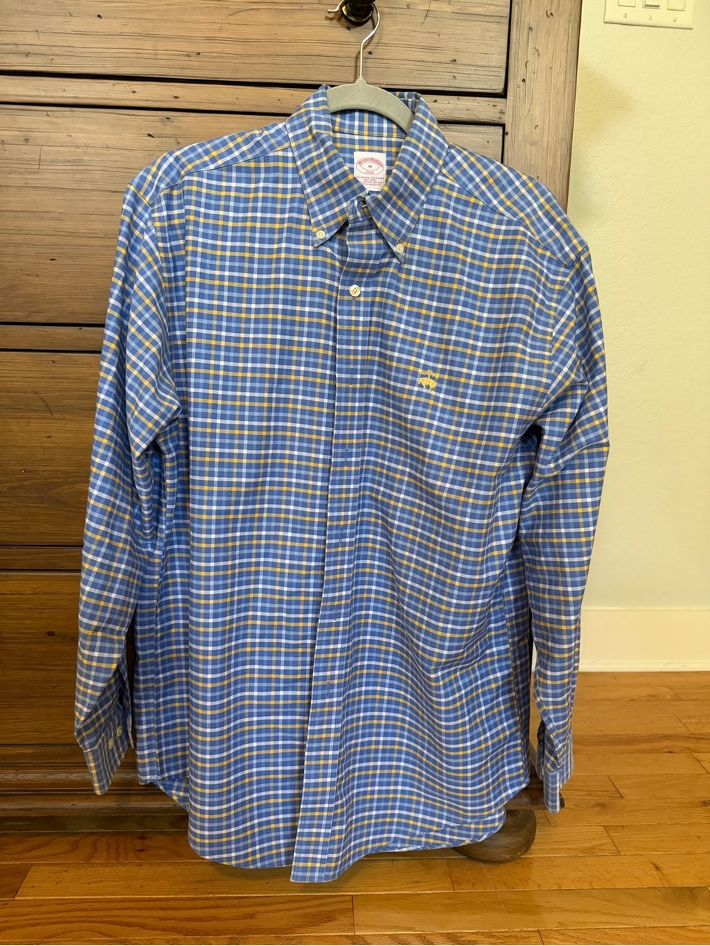 Brooks Brothers Blue & Yellow Plaid Button-Down Cotton Shirt